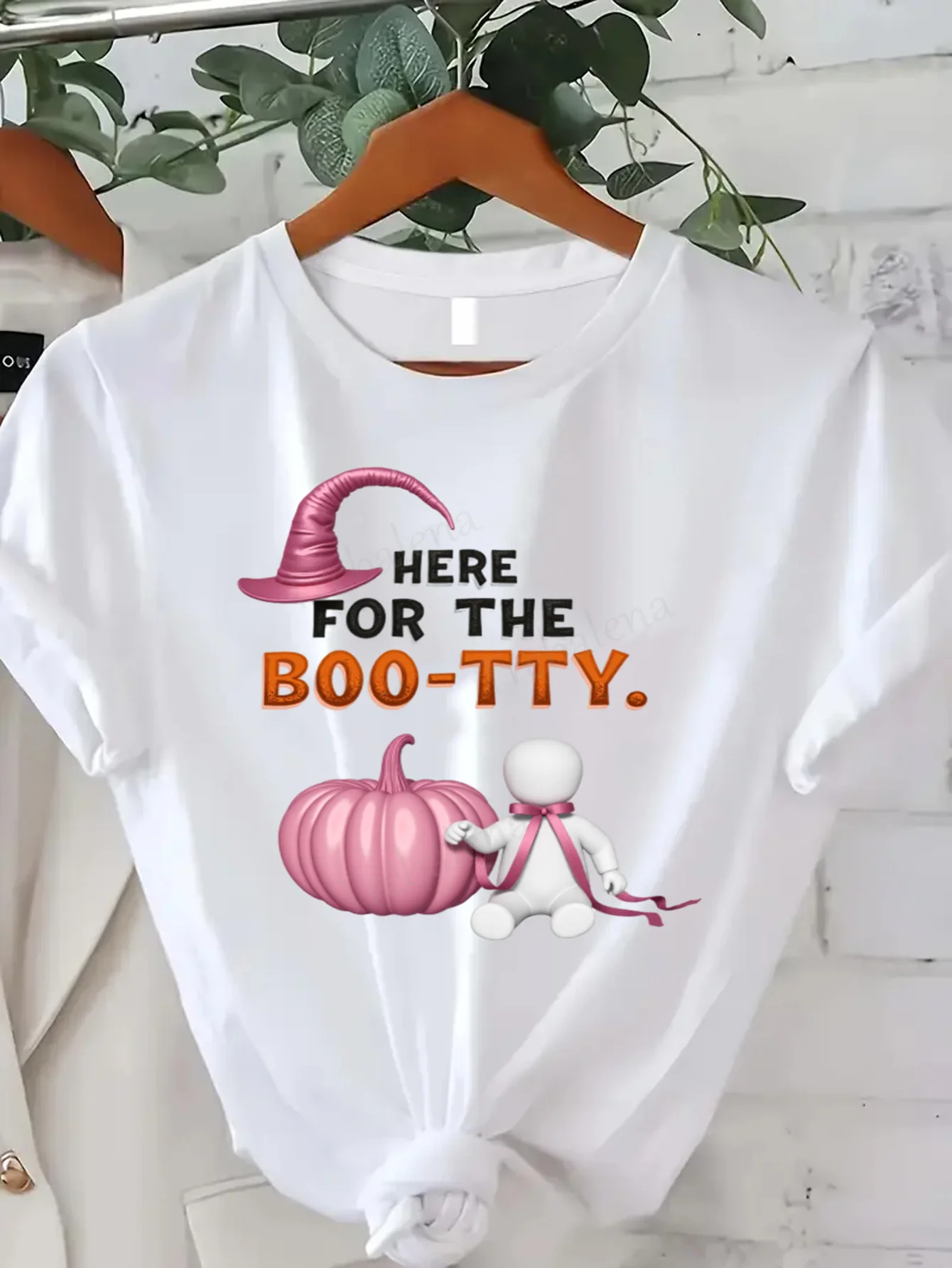 

Round Neck T-shirt Halloween Witch T-Shirt for Women Plus Size Funny Boo-Tty Print Top Short Sleeve Tee Fashion Casual Top