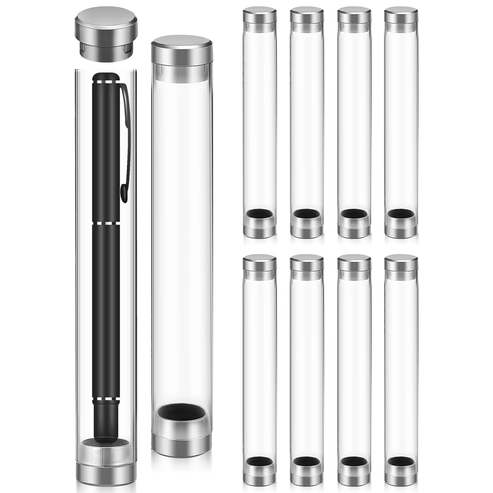 

10 pcs Cylindrical Pen Box Transparent Acrylic Single Pen Holder Display Tube Storage Container For Pens Gifts