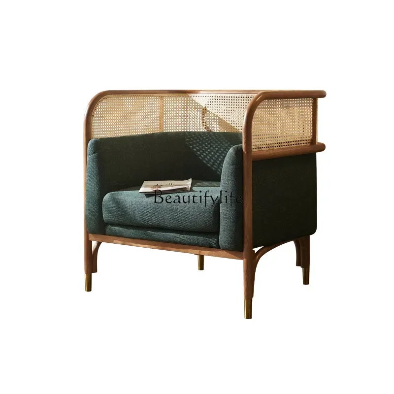 

55ld 38Medieval wabi-sandy wind solid wood rattan sofa small apartment living room double leisure sofa