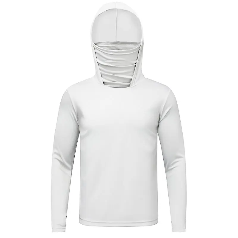 Summer Men's Hooded Sunscreen Clothing Long Sleeves Ultra-thin Ice Silk Coolchill Fabric Outdoor Cycling Fishing Mesh Pullover