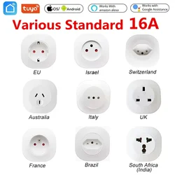 16A Tuya WIFI Plug Smart life Socket Outlet UK EU AU Brazil FR Israel IT Plug APP Remote Control Work For Alexa Google Assistant