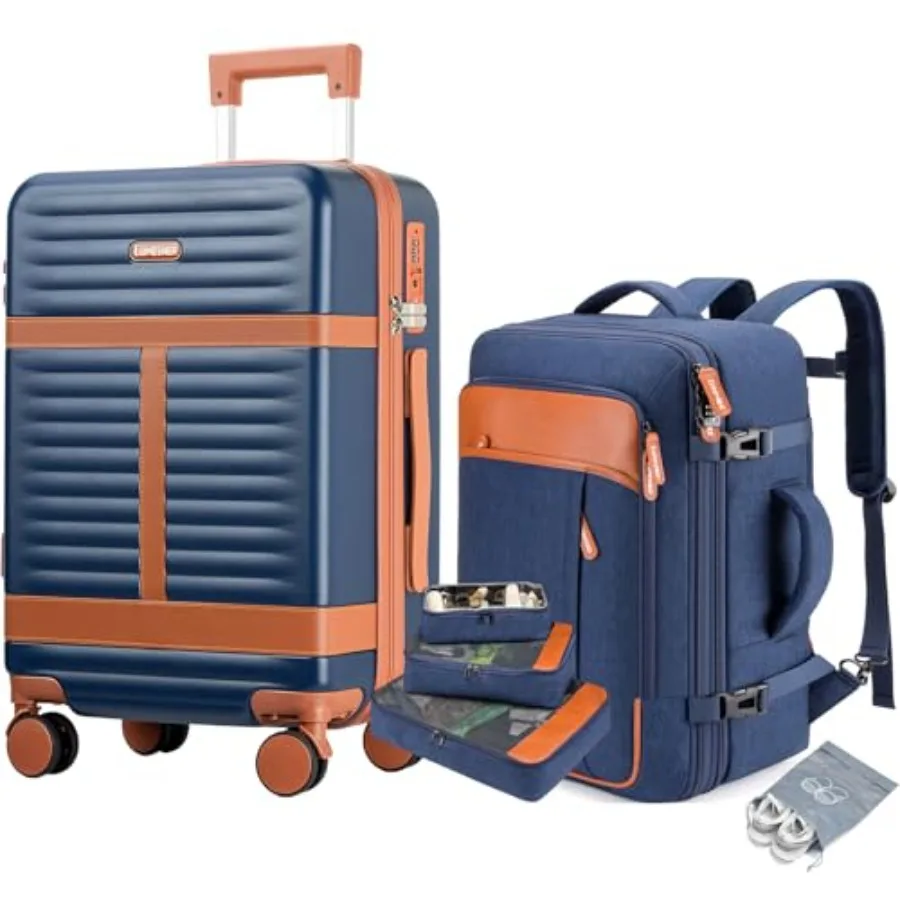 

5 Pcs Luggage Sets with Travel Backpack, 20" Carry On Hardside Spinner Suitcases, TSA Lock, Durable PC Blue, 5 Pcs set (20inch