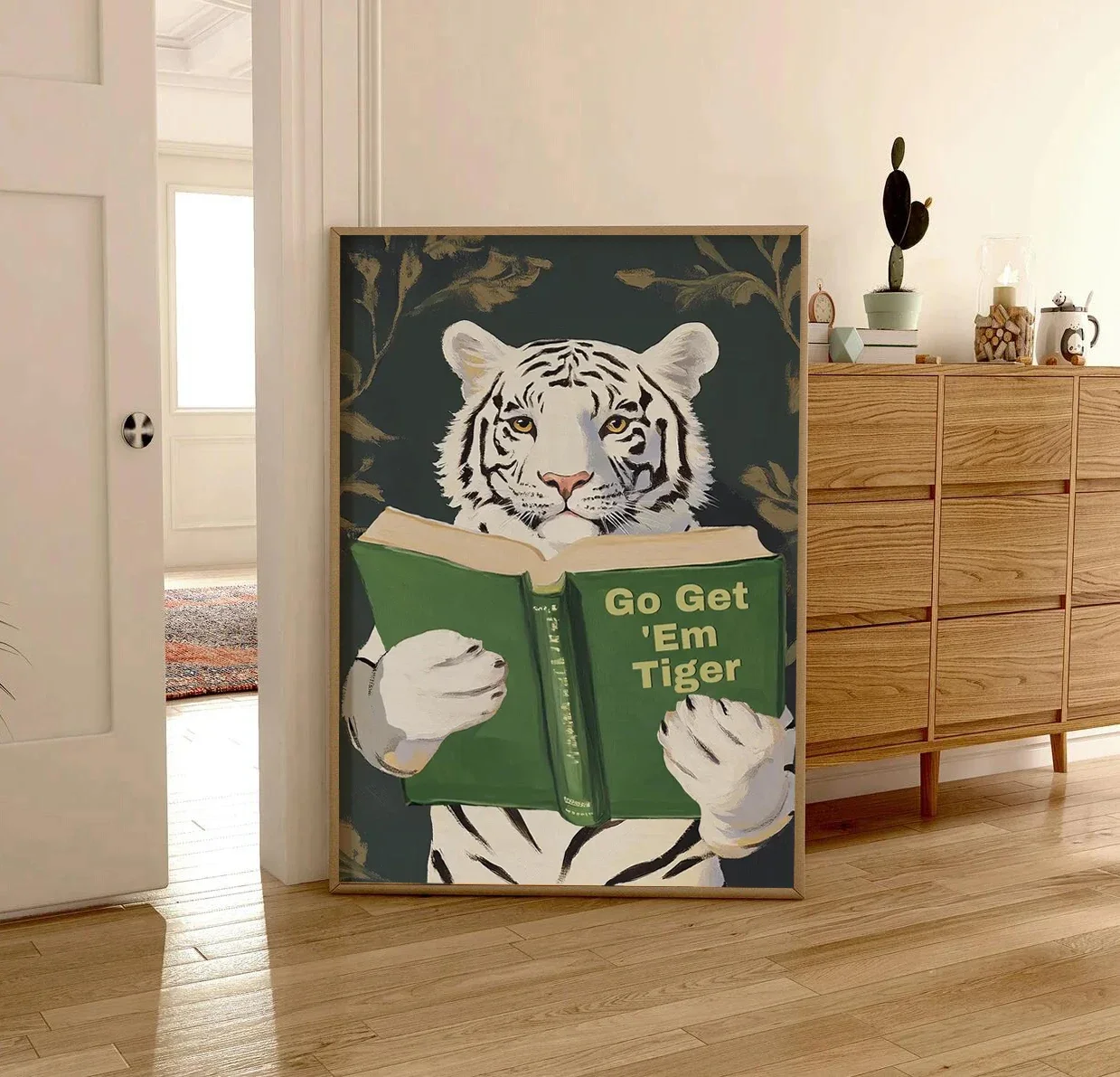 2026 Inspirational Animal Reading Canvas Printing Poster Tiger, Little Bowl Bear, Monkey Decorative Mural Children's Room Dec
