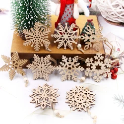 6PCS/Lot Christmas Snowflakes Wooden Pendants Vintage Hollow Hanging Ornaments Wood Craft Kids Toys Christmas Tree Decorations