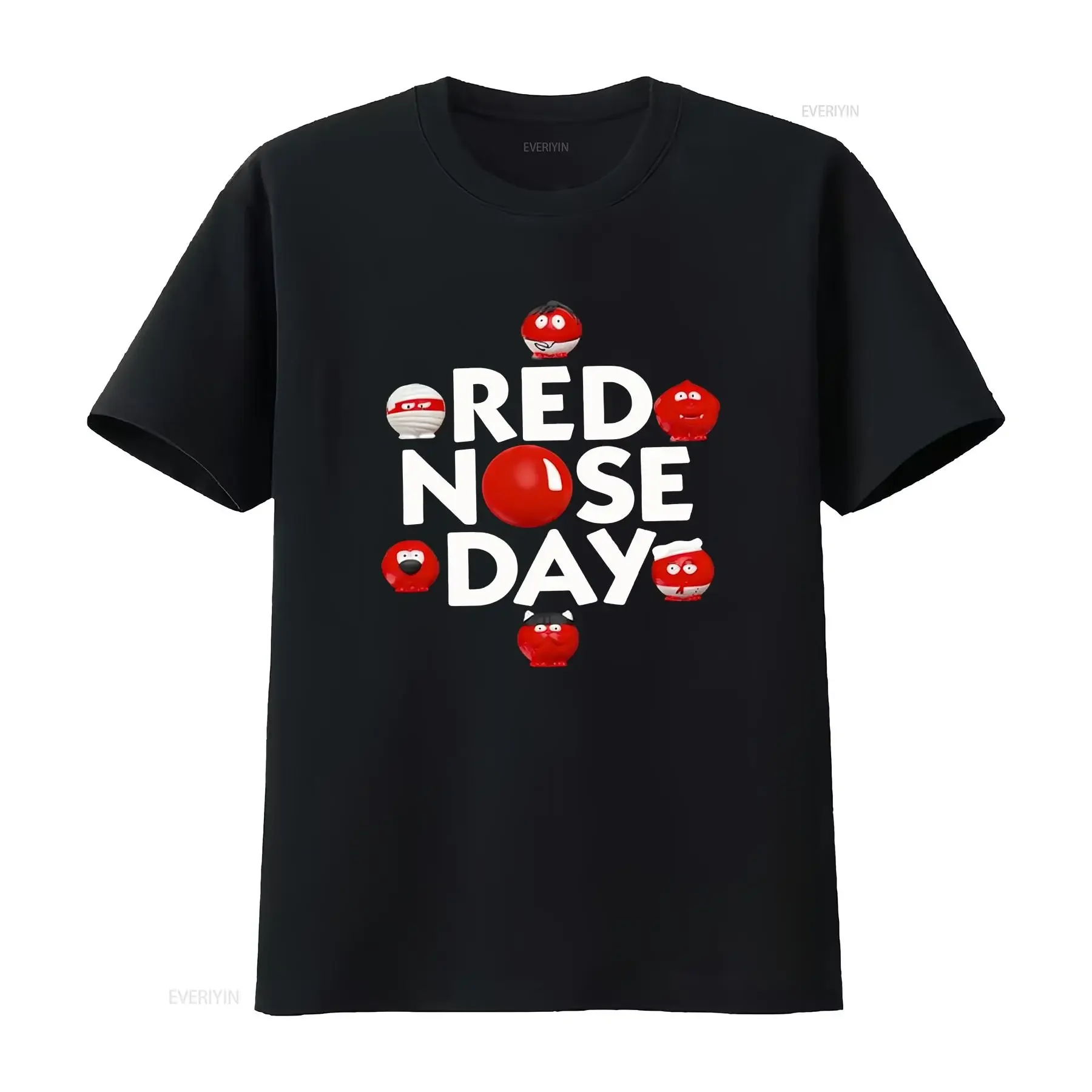 Cartoon Funny Face Red Nose Day T Shirt Comic Relief Top vintage Washed Versatile graphic Stylish homme Stretched streetwear