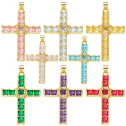 Juya Handmade 18K Real Gold Plated Decoration Zirconia Christian Cross Charms For DIY Religious Rosary Pendant Jewelry Making
