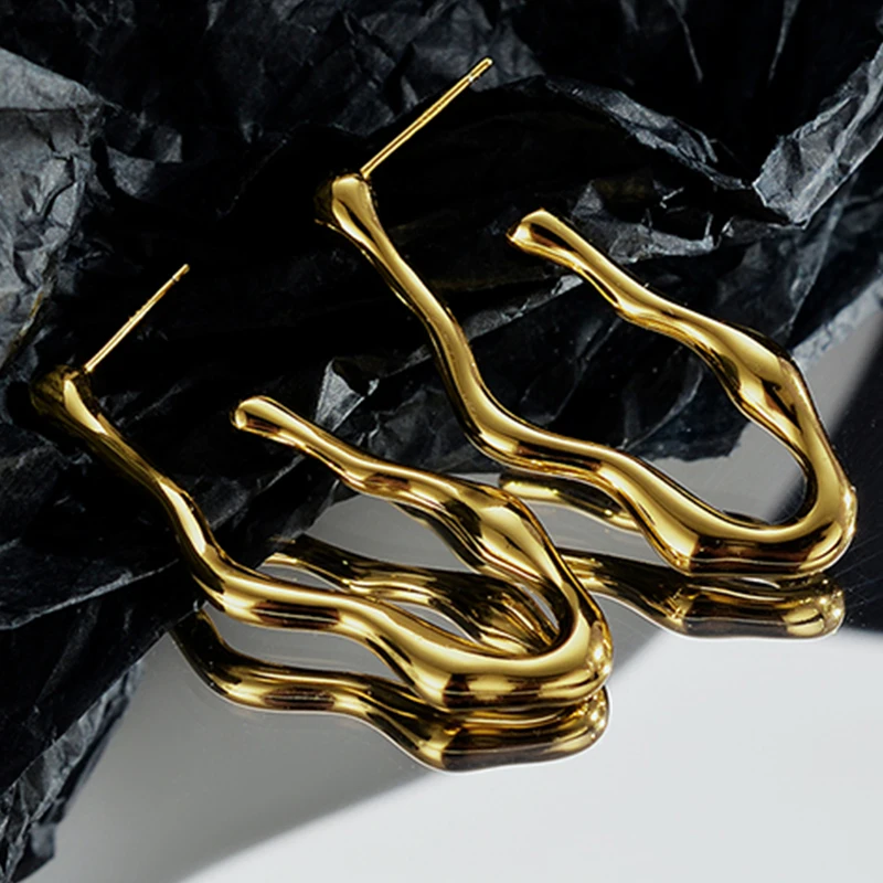 

ICEBELA S925 Sterling Silver Ins Fancy Design Simple Irregular Earrings 18k Gold Plated Drop Line Stud Earrings for Women