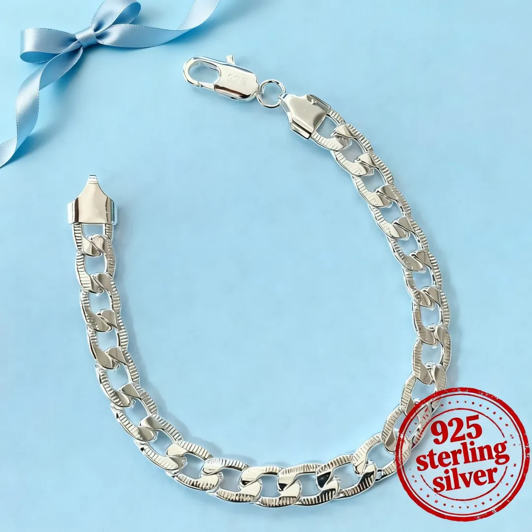 Custom 925 Sterling Silver noble 8MM Flat Chain Men's women Bracelets Wedding Party Anniversary Gift Fashion original Jewelry