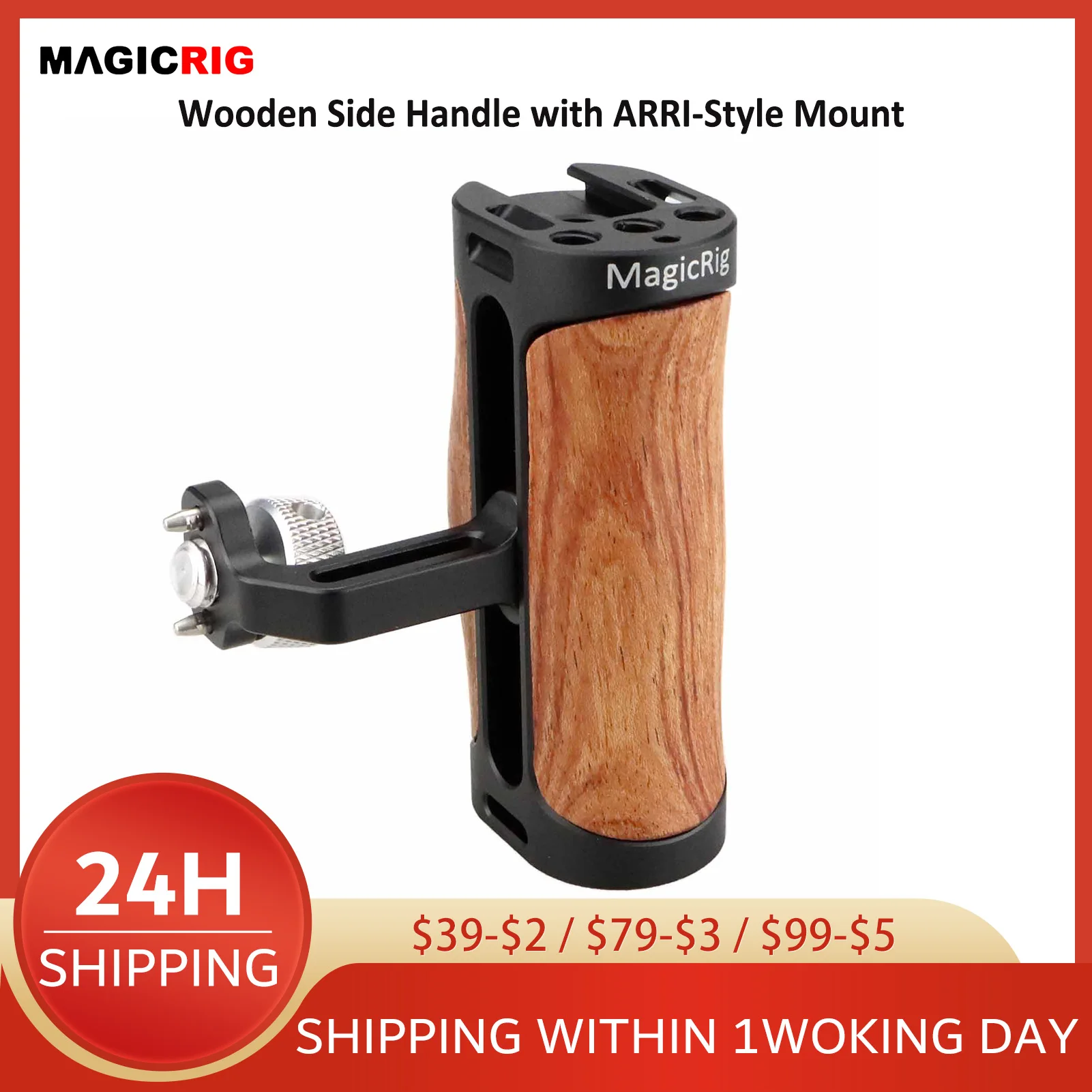 MAGICRIG Wooden Mini Side Handle With ARRI-Style Mount Screw for Dslr Camera Cage for A7SIII A7RIV A7RIII A7III A7C R5 R6 Cage