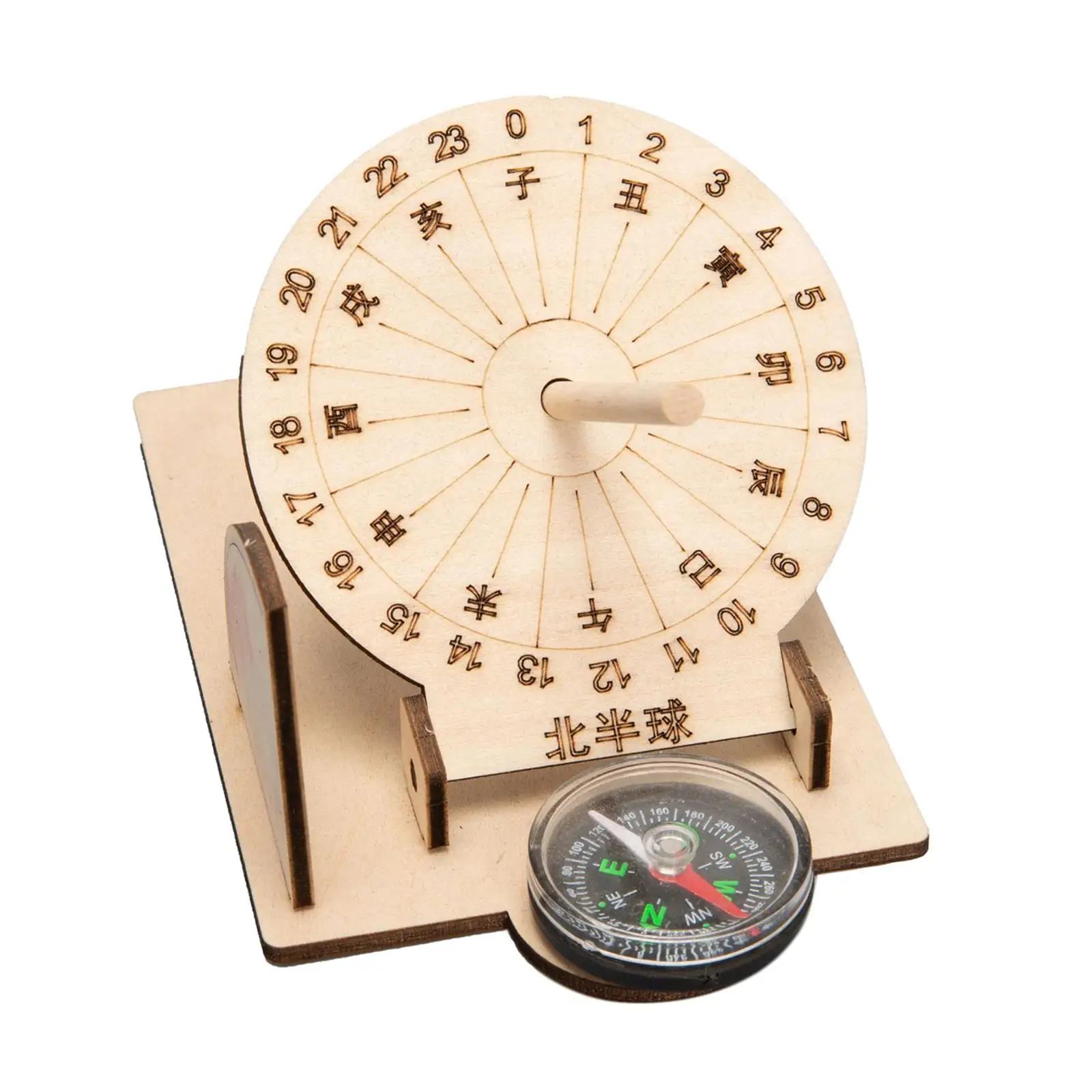 Sundial Model Wooden Educational Toy Equatorial Sundial Clock for Outdoor Children