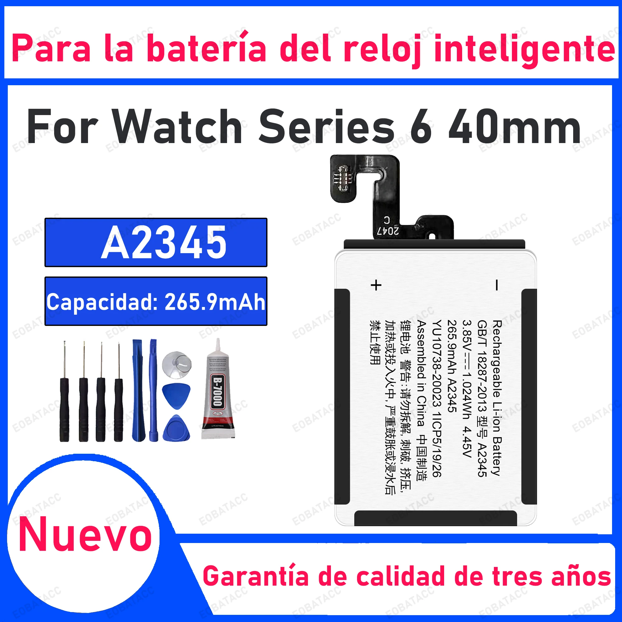 

265.9mAh 100% New A2345 Battery For Series 6 40mm Watch Replacement Bateria+Free Tools