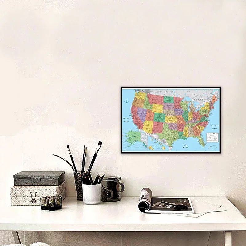 The United State Map In English Wall Art Poster Non-woven Canvas Painting Unframed Prints Home Decor Office Supplies 59*42cm