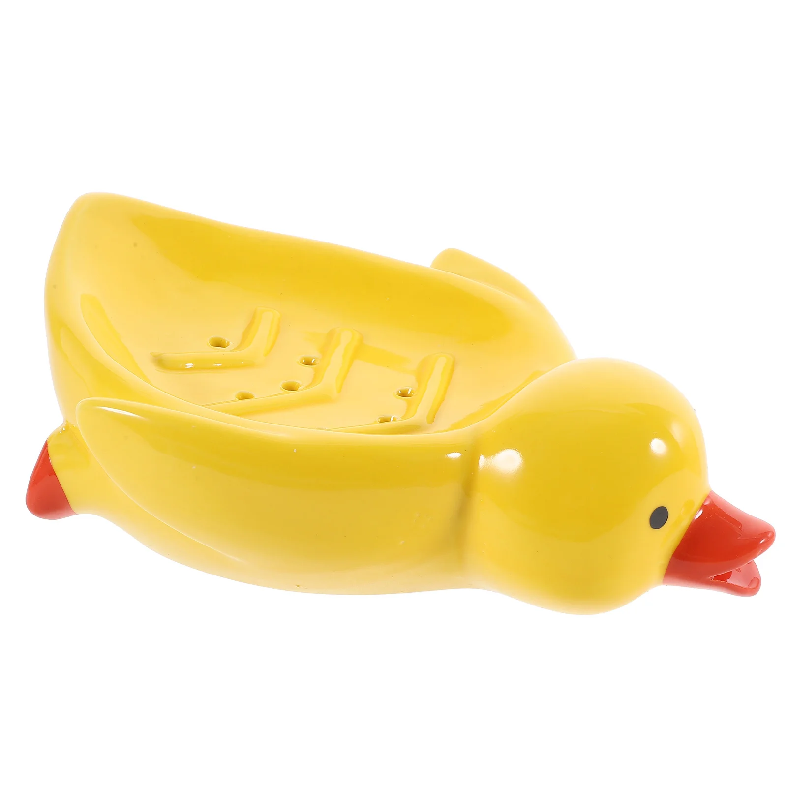 

Duck Shaped Ceramic Soap Dish with Drainage Design Self Draining Soap Holder for Bathroom Vanity Shower Tub Table Decoration