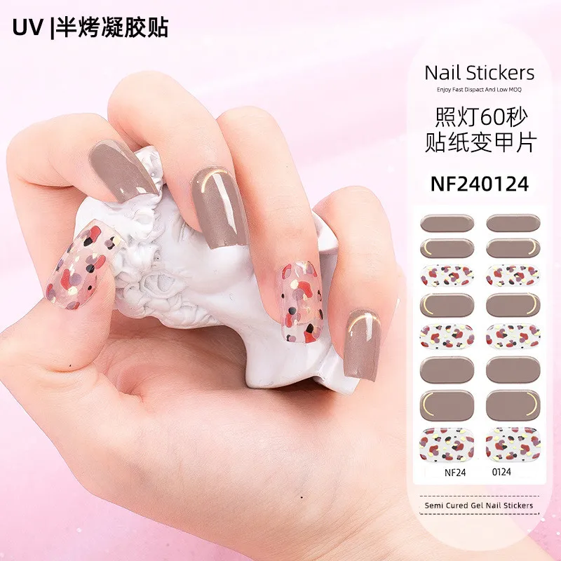 Französische Gel-Nagelaufkleber, Heißpräge-Glitzer, UV-Backlampe, gehärtete, halbgehärtete Nagelaufkleber