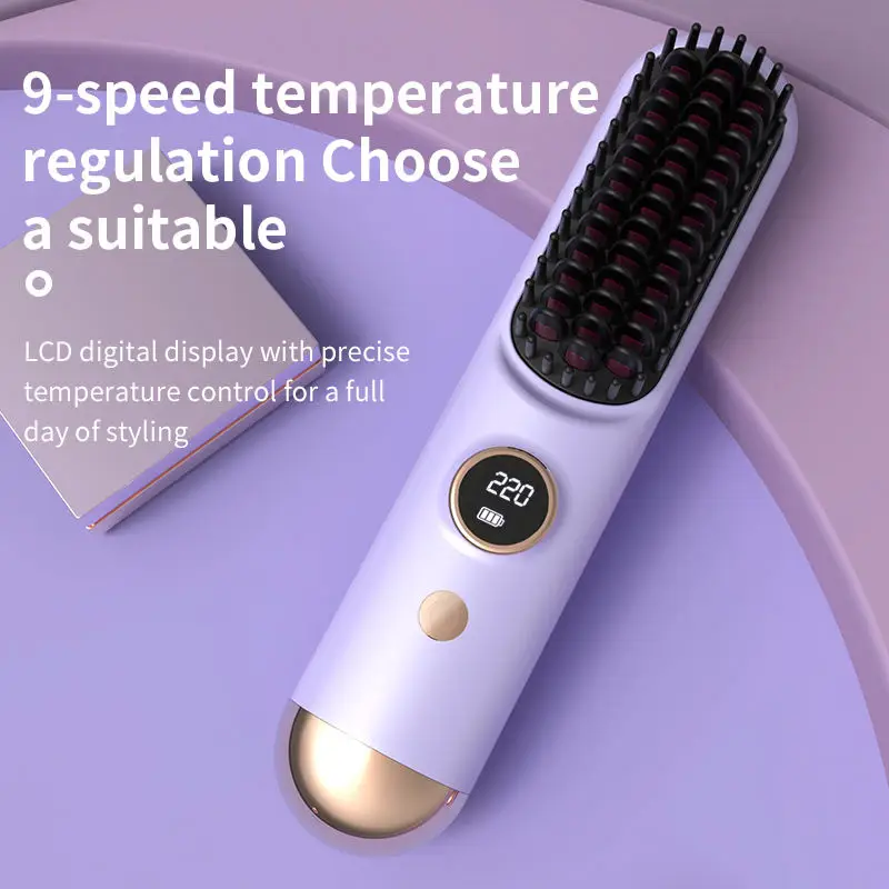 Direct Sales 2-in-1 Digital Display Wireless USB-Powered Hair Styler Electric Straightener Comb Hair Brushes Household