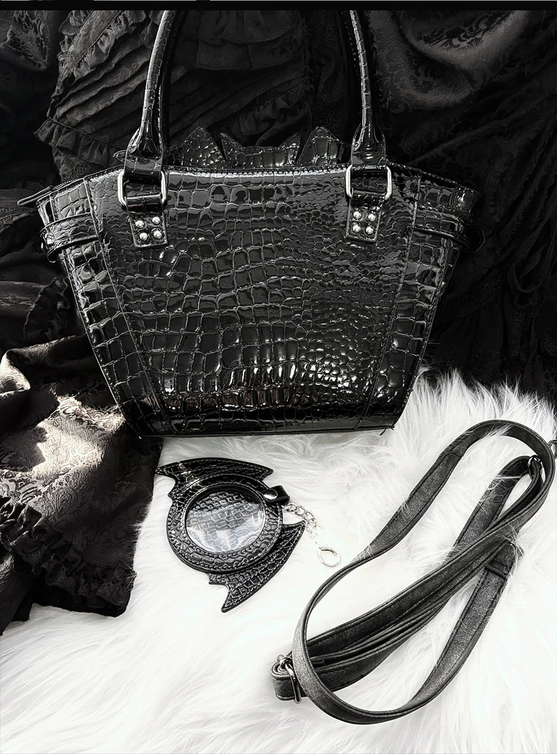 هالوين كرنفال كوس حقيبة يد سوداء ثقافة فرعية الإنتاج الضخم لوليتا أجنحة الخفافيش الحلو كول حمل حقيبة Harajuku Y2K حقيبة كروسبودي