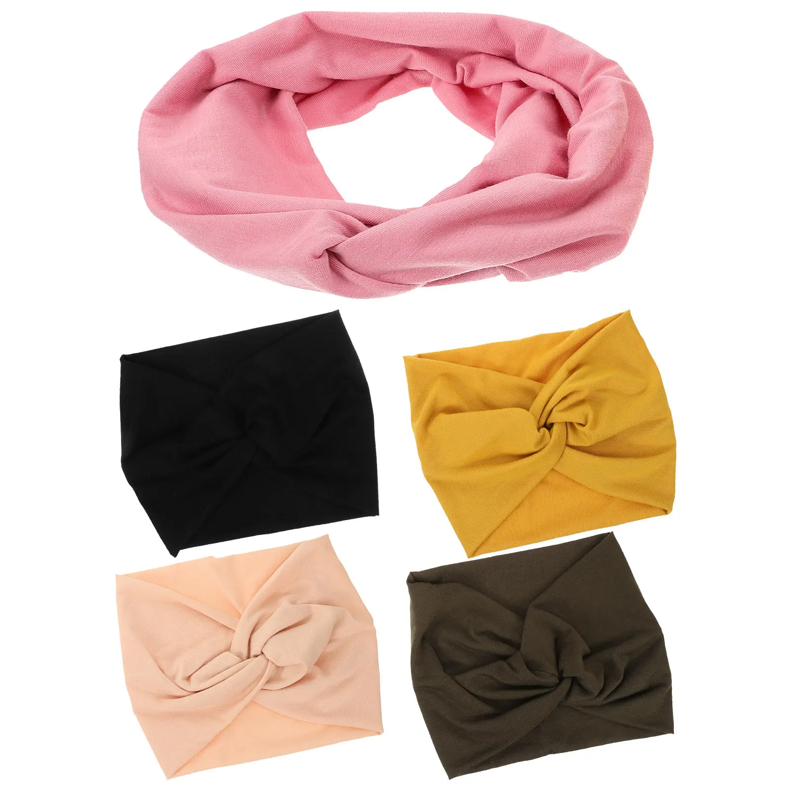 5Pcs Yoga Headbands Knotted Elastic Fitness Headwraps for Workout Sports Party Makeup Sweatband Hair Decor Knotted Hair Band