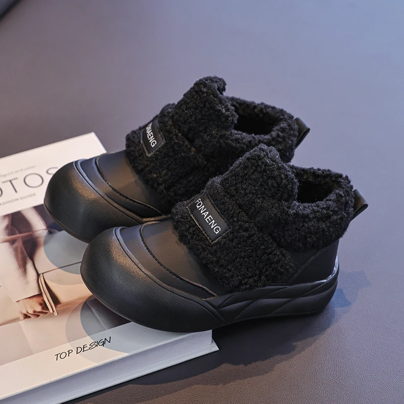 أحذية قطنية للفتيات لشتاء 2025 طراز جديد للأولاد من القطيفة عالية الجودة ونعل سميك دافئ أحذية ثلج من القطيفة بشريط فيلكرو #3