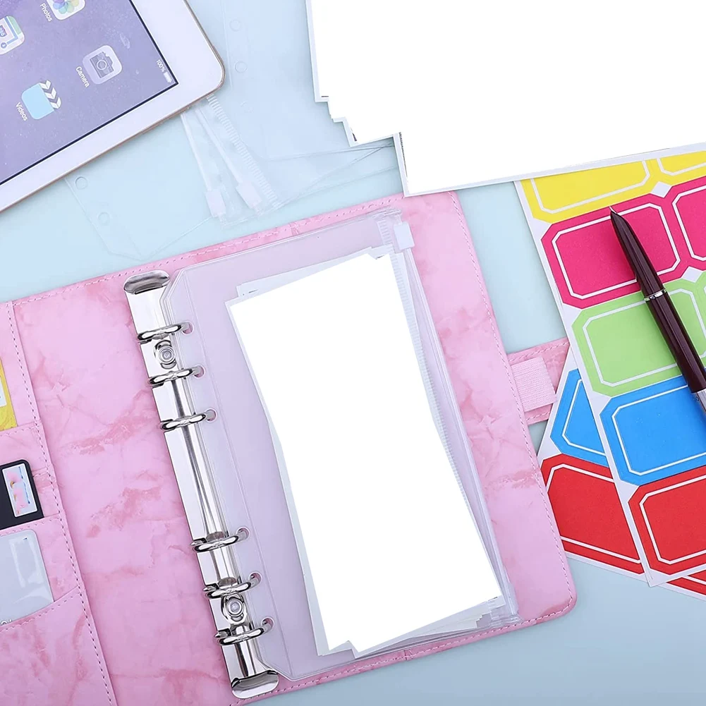 A6 PU Binder Cover with A6 Binder Pockets Loose Leaf Bags 6 Ring Budget Binder Cash Envelopes Money Saving System D