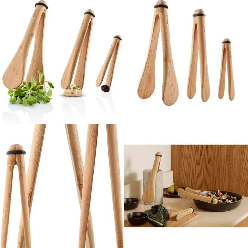 

Set of 3 Elegant Silicone & Bamboo Serving Tongs for Nordic Kitchen