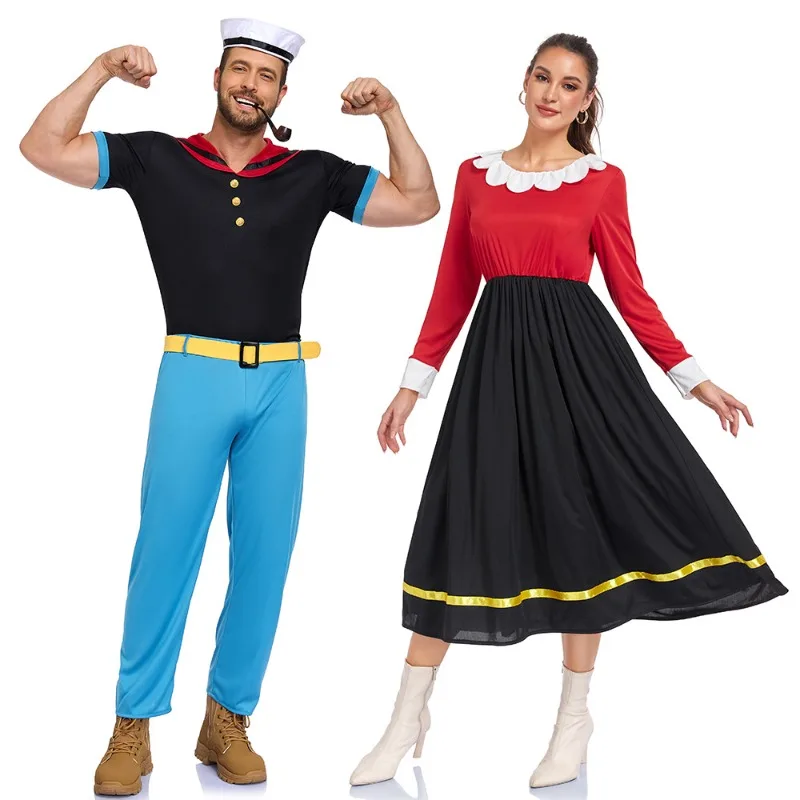 Women Olive Men Popeyed Costume Classic Cartoon Popeye the Sailor Cosplay Costume With Hat Halloween Funny Role Play Outfits view 4