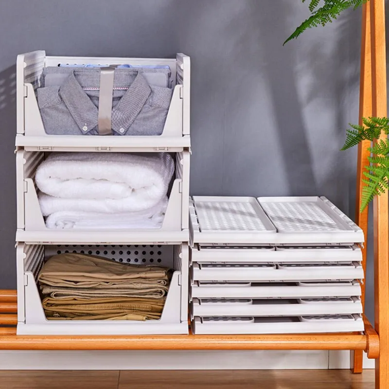 6 Pack Folding Closet Organizers Storage Box, Stackable Plastic Storage Basket, Closet Organizers and Storage Drawer Shelf Stora