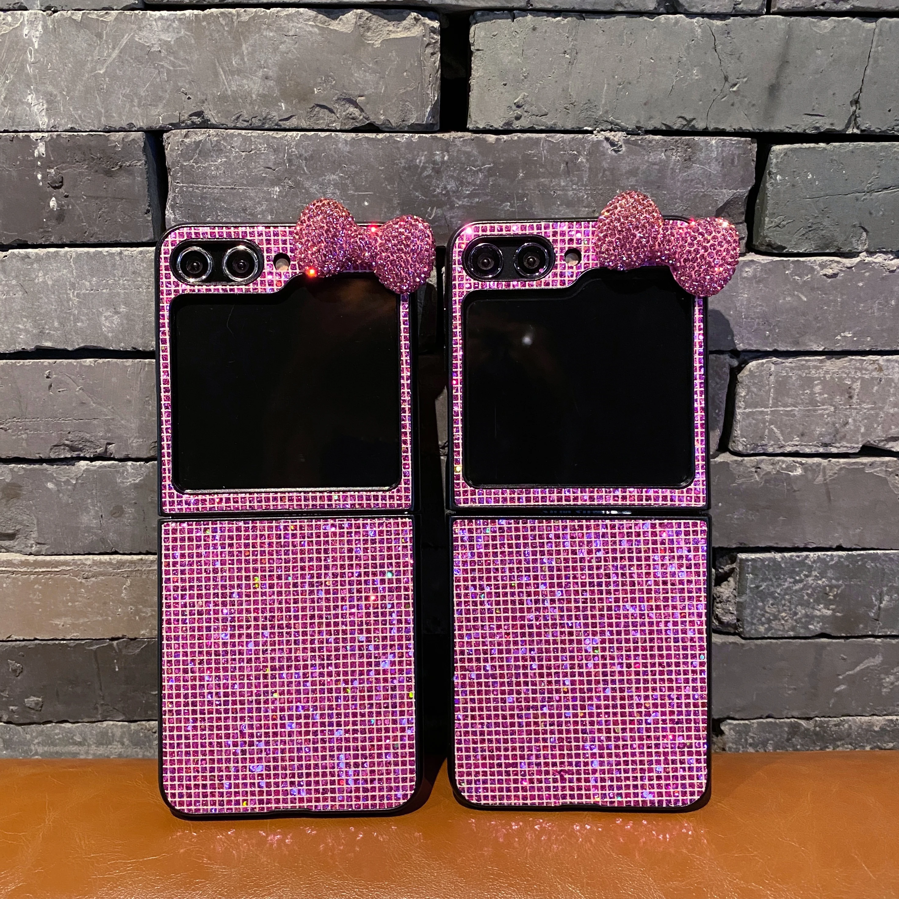 한국 귀여운 패션 3D 핑크 블링 다이아몬드 보우 노트 폰 케이스 삼성 갤럭시 Z 플립 6 5 4 3 5G 플립7FE 하드 충격 방지 커버