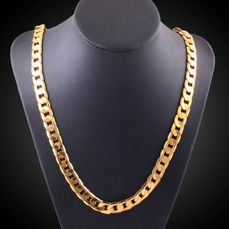Collares de oro de 18K para hombre y mujer, cadena lateral clásica de 8MM, sello de color plateado 925, joyería fina para fiesta de boda, oferta