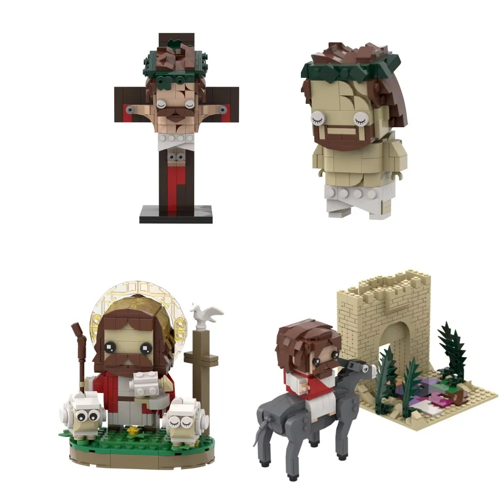 MOC Christianity Jesus wearing a Crown of thorns Model Building Blocks Crucifixion Jesuss Rides a Donkey Bricks Toy for Kid Gift