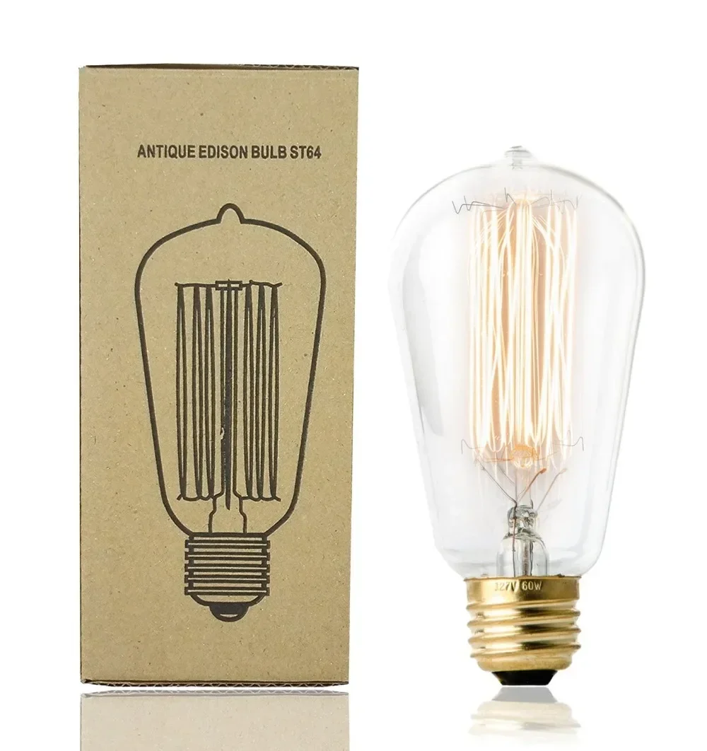 4 buah bohlam lampu dekoratif Edison ST64 bohlam lampu Tungsten antik E27 E26 220V 110V 40W