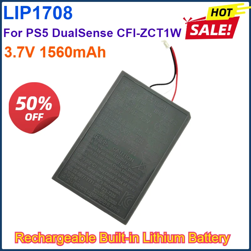 3.7V 1560mAh LIP1708 Rechargeable Built-in Lithium Battery for PS5 Battery Pack for PS5 DualSense CFI-ZCT1W Controller Batteries