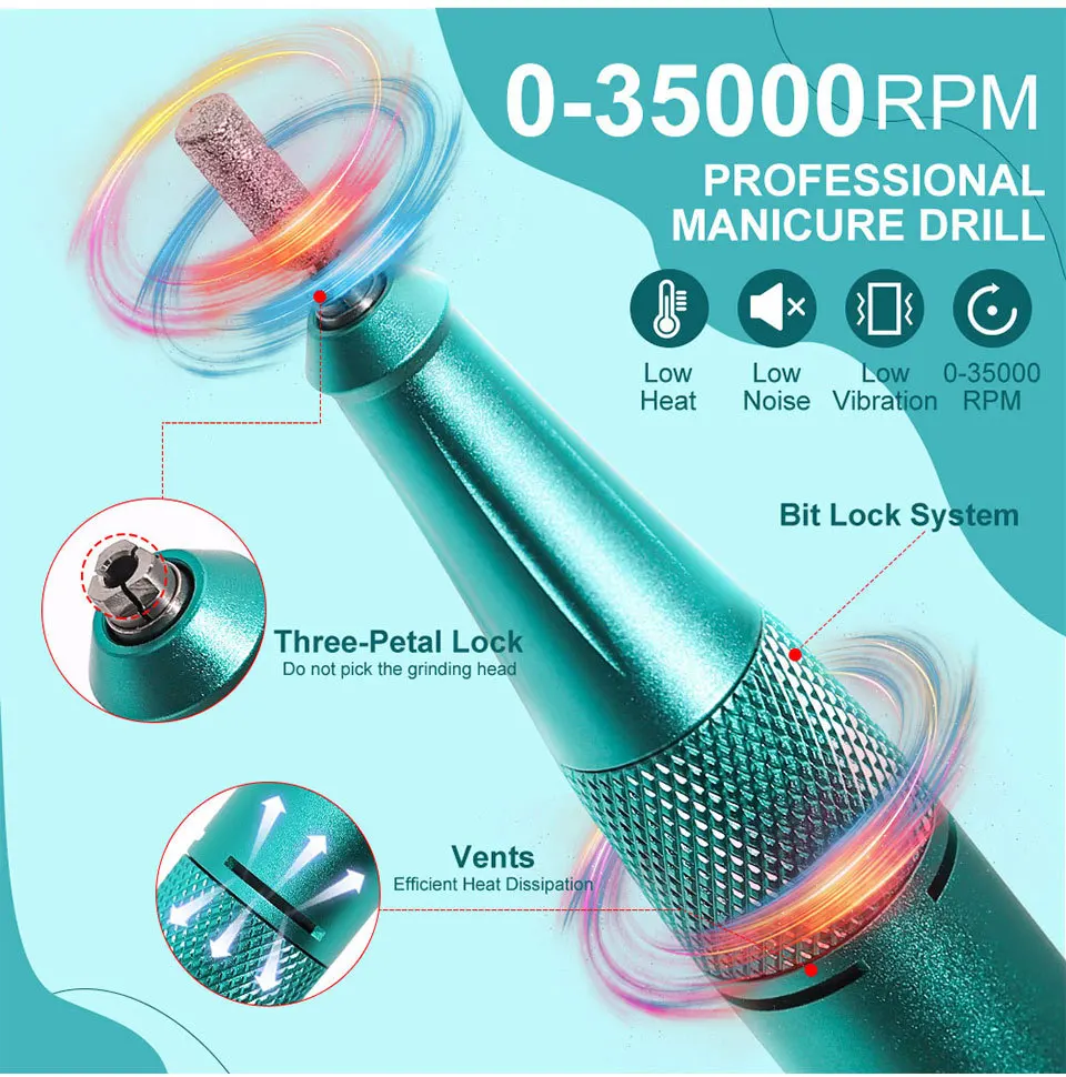 Elektryczna, akumulatorowa frezarka do paznokci 35000 obr./min, profesjonalna polerka do paznokci żelowych, przenośna pilnik do manicure.