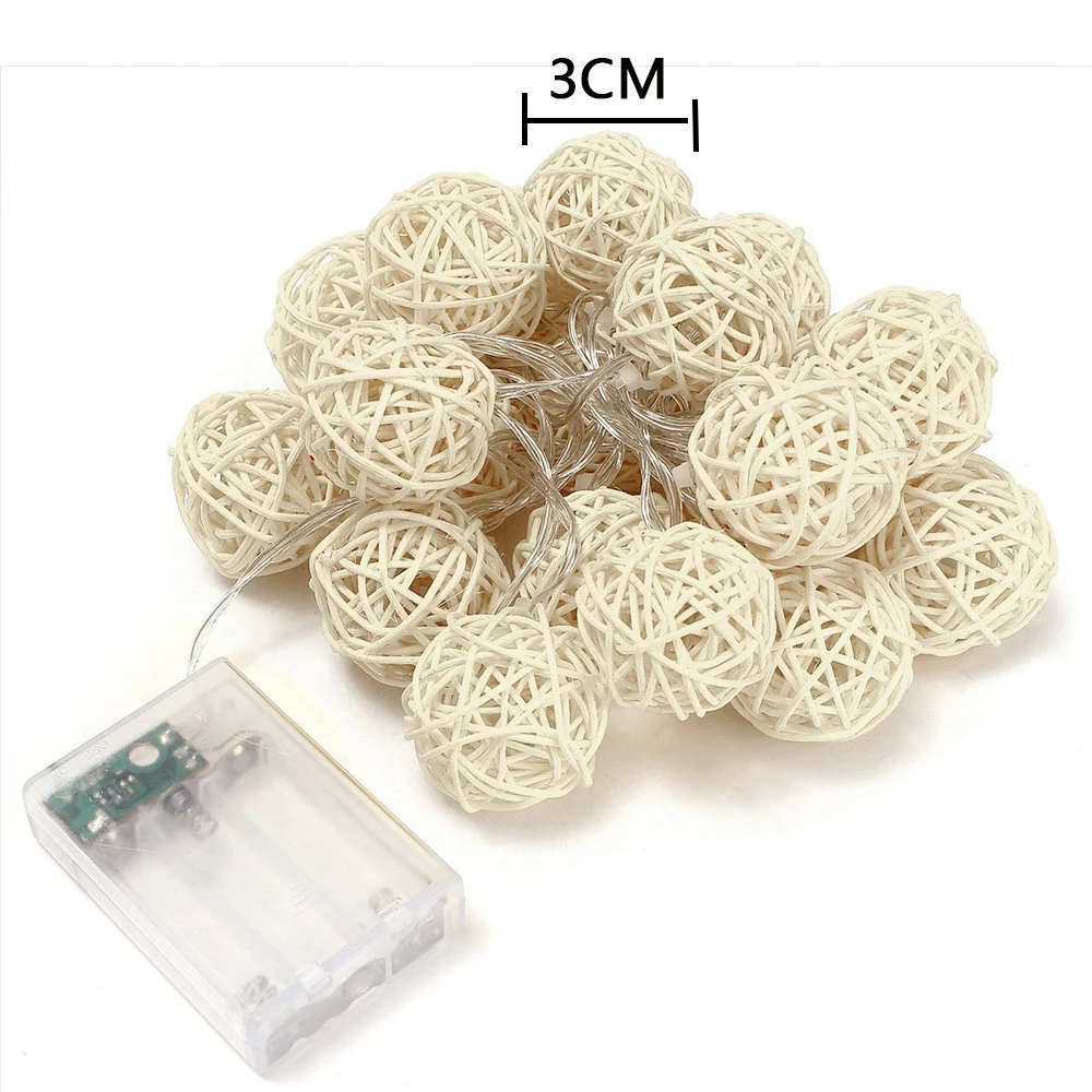 10/20leds Rattan Ball string lights garland Cotton Ball Holiday lights For Party Christmas Navidad Wedding Pop Year Decoration