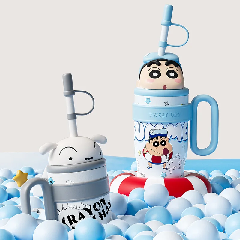 X&W Crayon Shin Chan Cartoon Insulated Cup 800ML Stainless Steel Insulated Cup Ice Bucket Car Outdoor Travel Straw Cup Gift