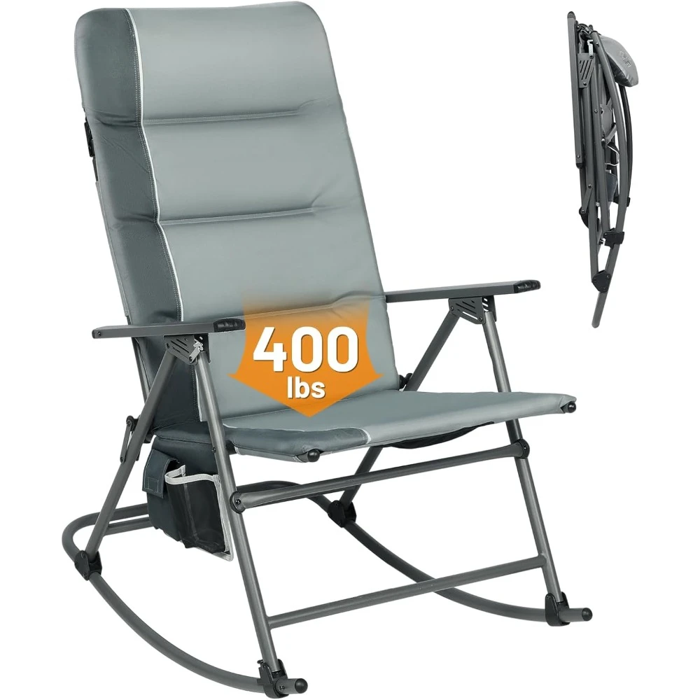 

Oversized Folding Rocking Camping Chair, Padded Outdoor Rocker with High Back, Portable Outdoor Chair for Patio, Garden, Lawn