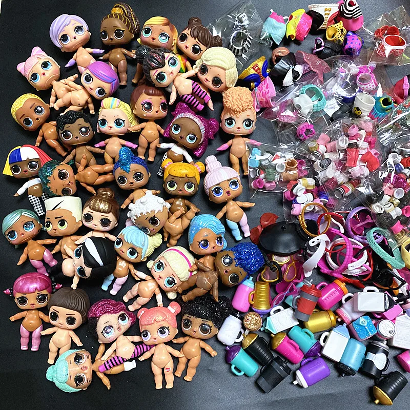 Muñecas de hermana mayor de 8cm con ropa aleatoria, zapatos, botellas, accesorios, Lols, 3-4cm, muñecas de hermana, animales, mascotas, juguete para niños