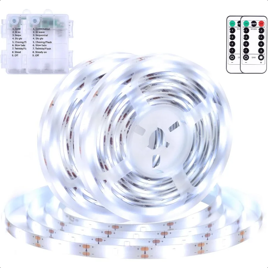 

2 PCS Strip Lights Battery Operated 9.8Ft 90 LED Strip Lights SelfAdhesive with Remote Timer Flexible Cuttable Light Strip for