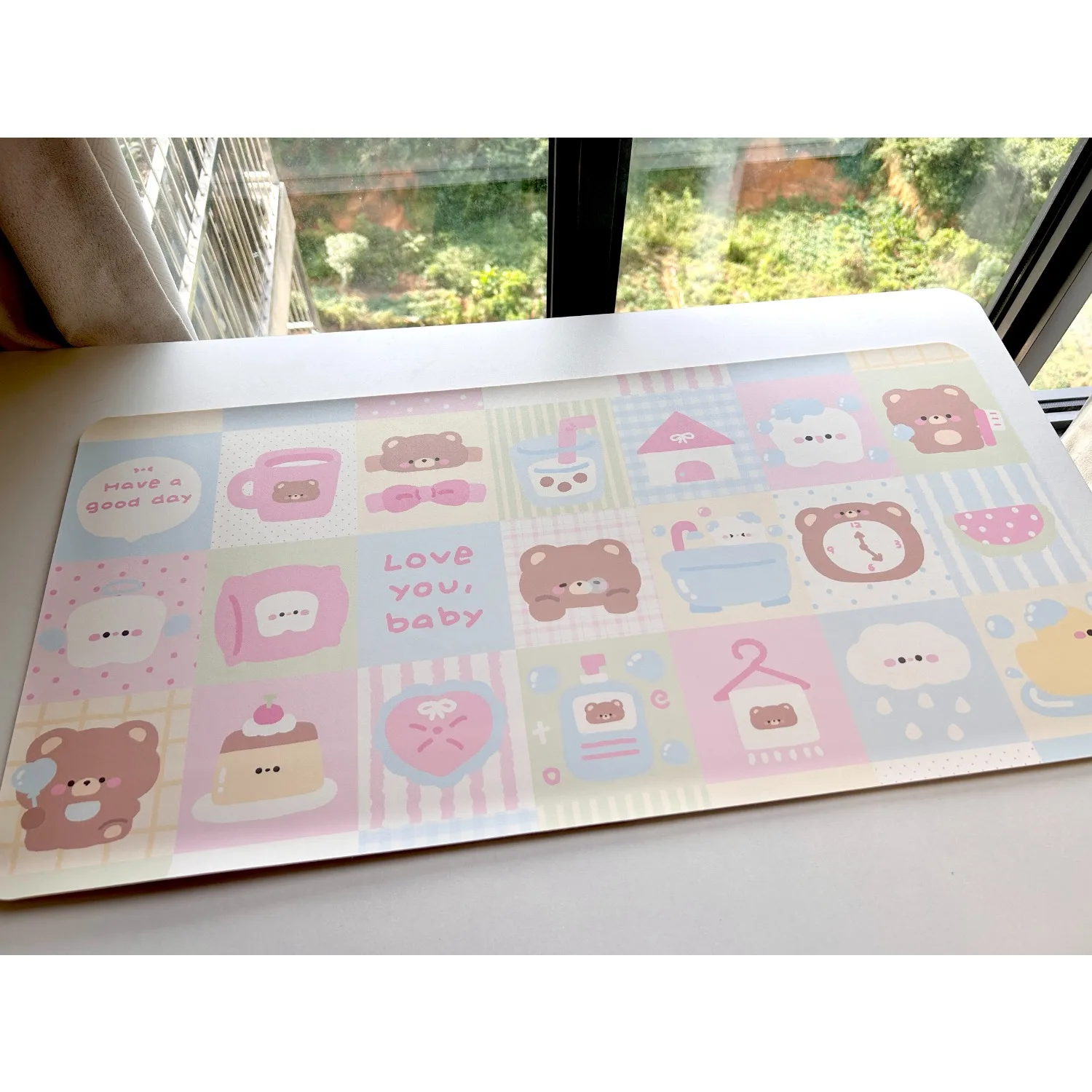 

Настольный коврик в стиле милого медведя, водонепроницаемый противоскользящий большой коврик для мыши из искусственной кожи для девочек, офисный обучающий коврик для клавиатуры ноутбука, настольный коврик