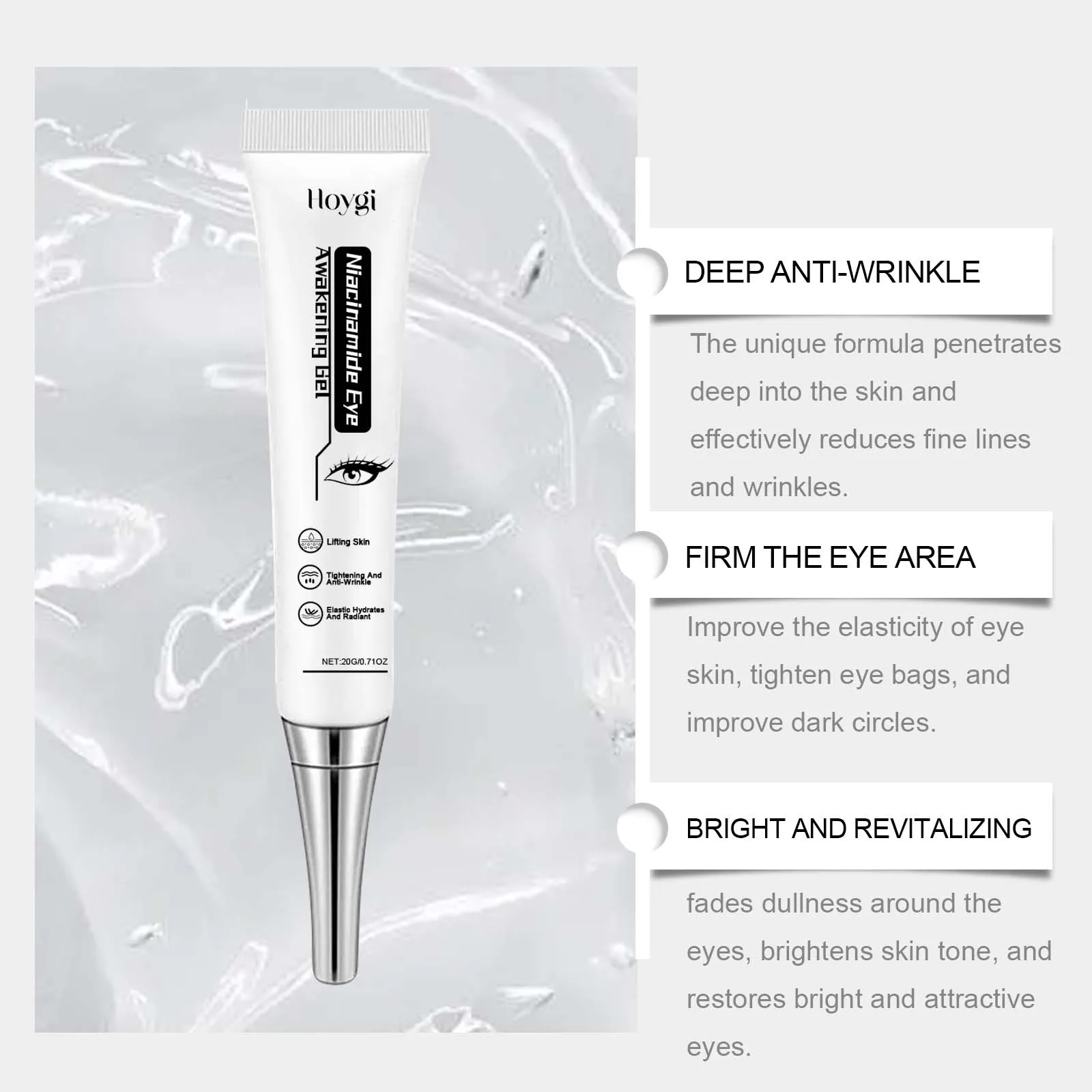 Niacinamide Eye Gel idratante idratante elastico rassodante pelle cura perioculare crema idratante per gli occhi Gel antirughe per gli occhi