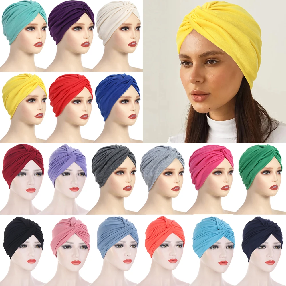 

2024 New Women Twist Knot Turban Indian Hat Muslim Hijab Beanies Bonnet Hair Loss Headscarf Chemo Cap Head Wrap Turbante Mujer