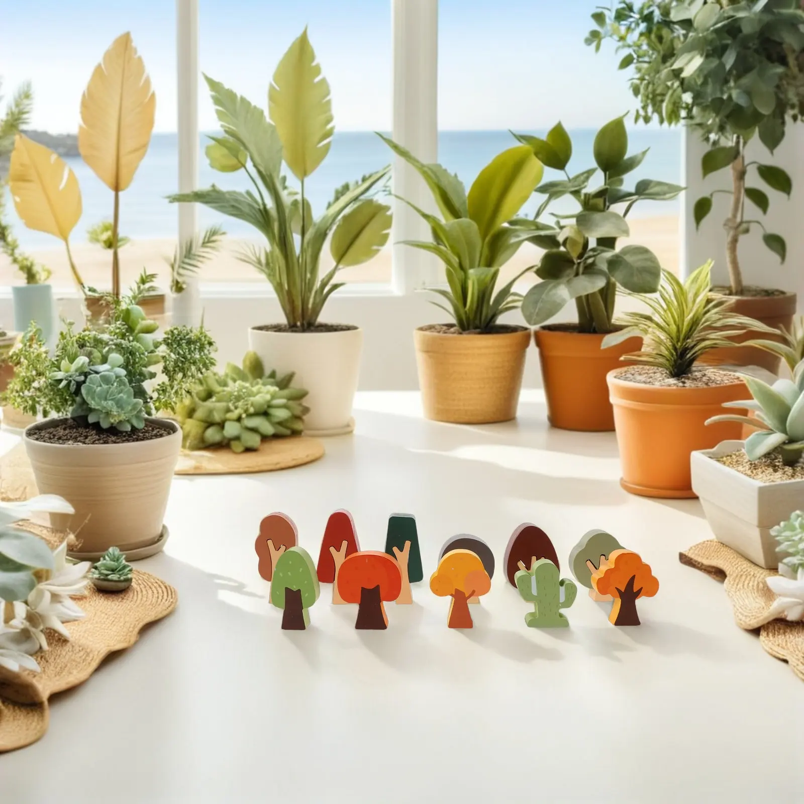 11pcs Wooden Forest Trees for Kids – Natural Smooth Craft Toys, Creative Educational Indoor Play & Mini Train Landscape