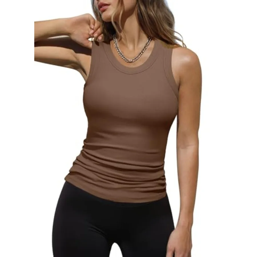 

Dokotoo Womens Ladies Ribbed Thick Strap Racerback Tight Slim Fitted Sporty Workout Tank Tops
