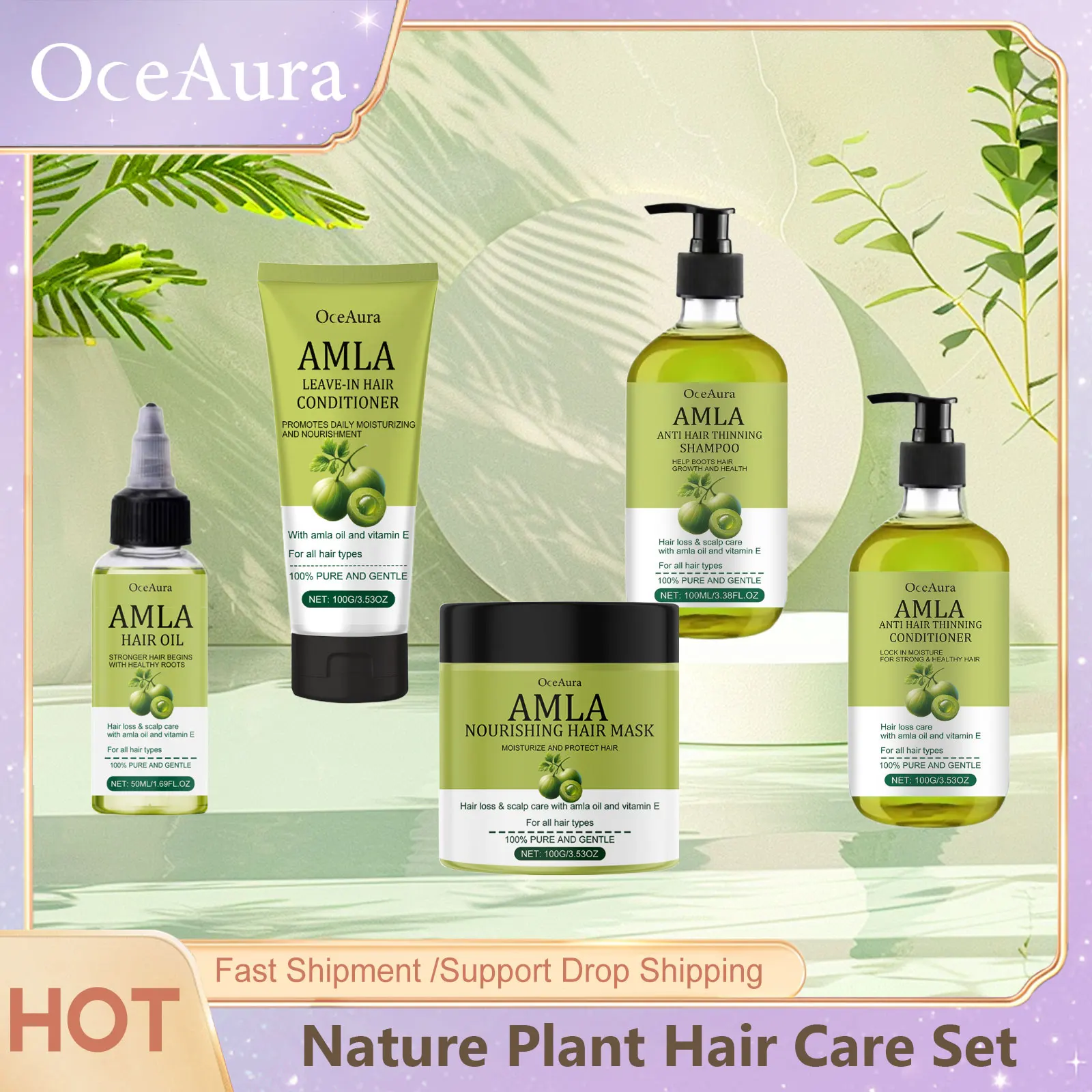 

Oceaura Castor Oil Natural Hair Care Set Nourish Hair Shampoo Conditioner Repair Hot Dyeing Damage Oil Fragrance Shiny Hair Mask