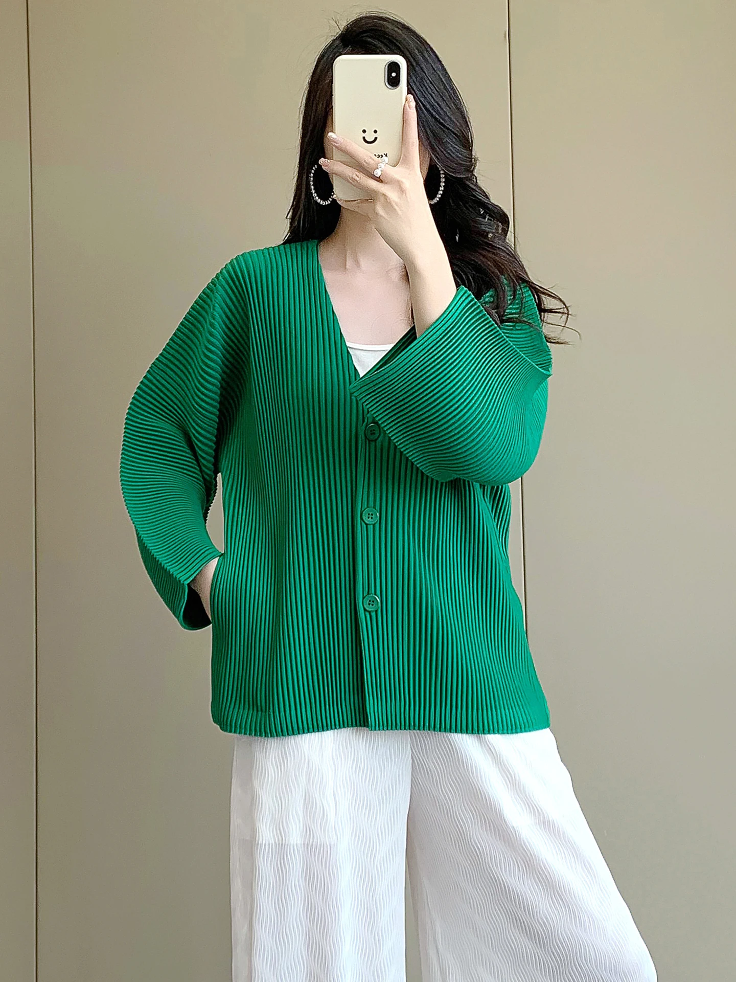 

Premium Tee Houses Spring 2026 Women's Long Sve Pleated Jaet Ele Casual Sle Anti-Wrinkle Polyester Fiber
