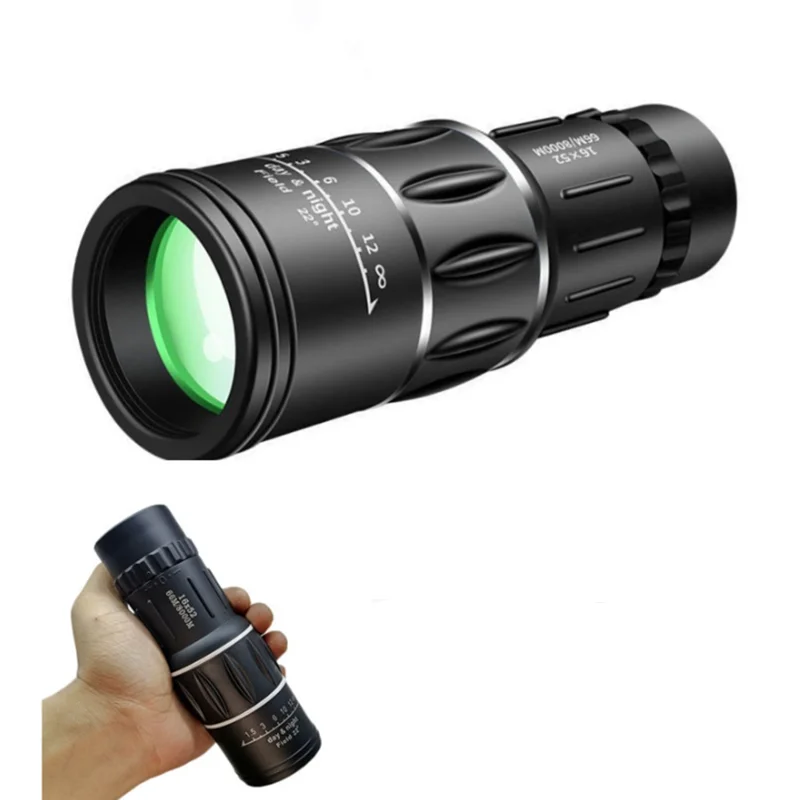 Outdoor Rubber 16X52 Monocular Telescope with Dual Focus Zoom and Single Cylinder 66M/8000M High-definition Night Vision