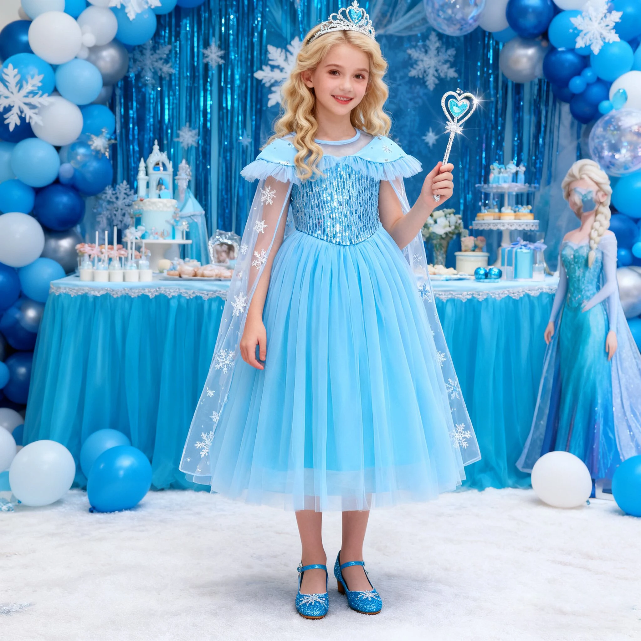 

Snow Ice Elsa Princess Cosplay Costume For Girls Carnival Halloween Christmas Costumes Fancy Birthday Wedding Party Girl Dresses