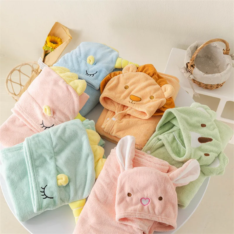 Soft Baby Bath Towel Boys and Girls Hooded Cape Children\'s Coral Velvet Absorbent Quick-drying Soft Bath Robe