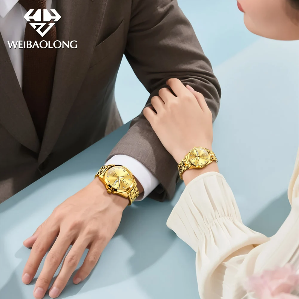 WEIBAOLONG 3803 ساعة الزوجين الماس الحقيقي المستوردة التلقائي ساعات الحركة الميكانيكية للرجال النساء تاريخ السيارات مقاوم للماء