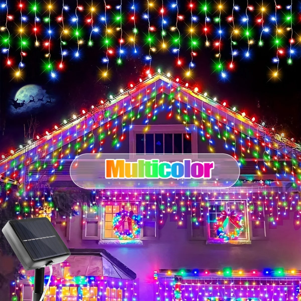 Outdoor Solar-Powered Eaves String Lights 162 LEDs 8 Modes Icicle Design for Christmas Wedding Party Holiday Decor