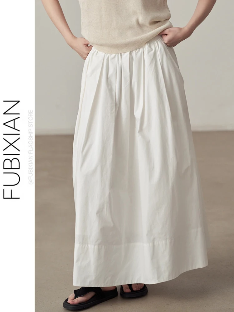 

Casual Vaion Sle White Design Wide Hem Slimming Flattering Elastic Waist Midi Skirt Korean Version A-Line Summer 2025